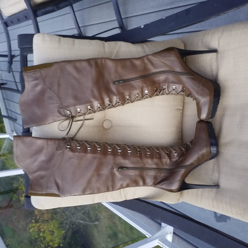 Stuart Weitzman Over The Knee Stiletto Lace-up Boots Size 7.5